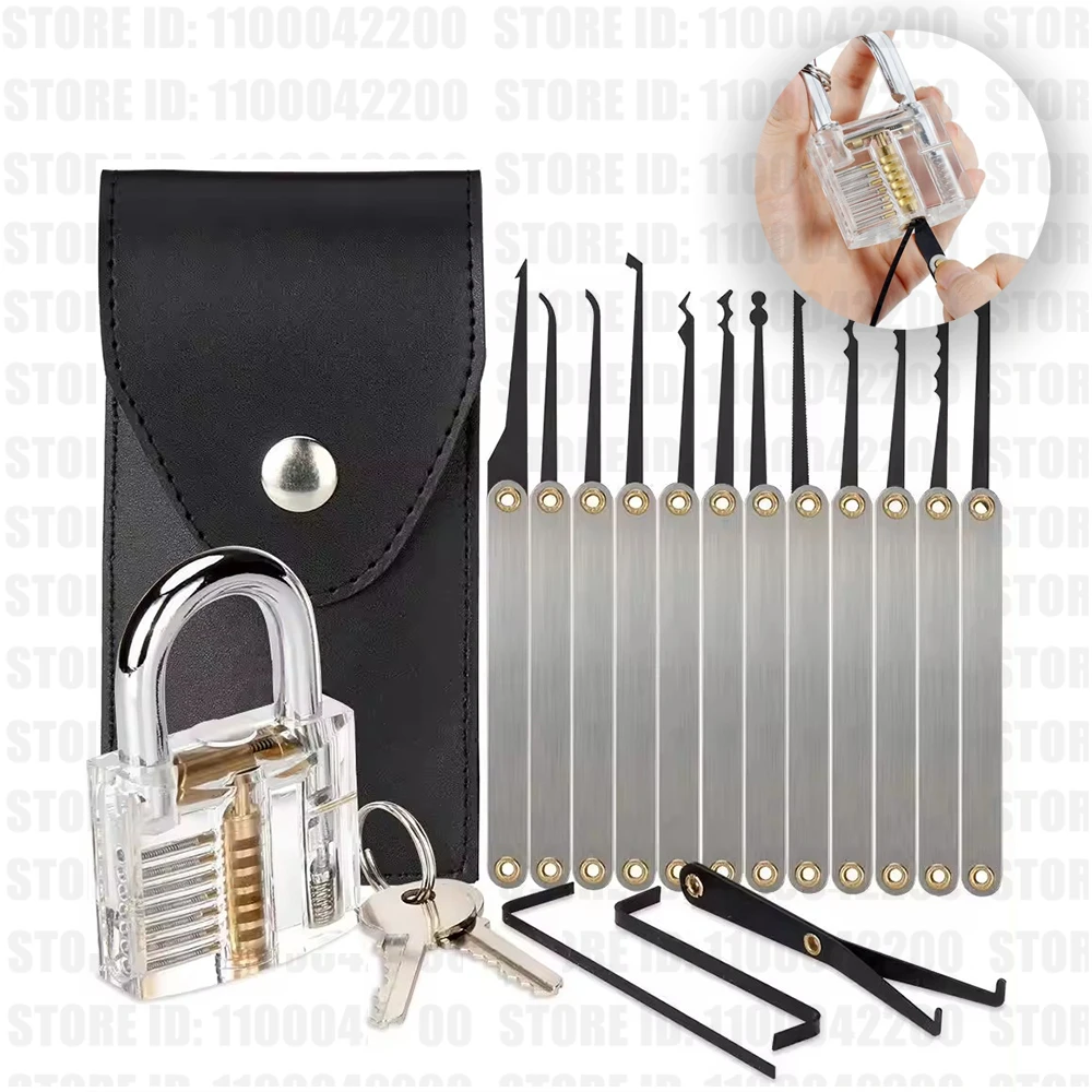 15PCS Lock Service Training Tools Kit with Transparent Practice Padlock Compact Complete Key Solution for DIY Learning