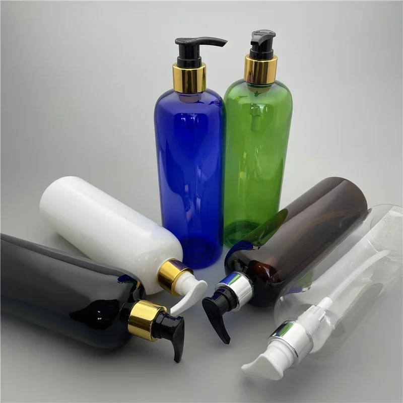 

500ml x 15 Refillable Plastic Round Shoulder Bottle With Silver Gold Lotion Pump Empty Shampoo Sub-bottling Essential Oil Bottle