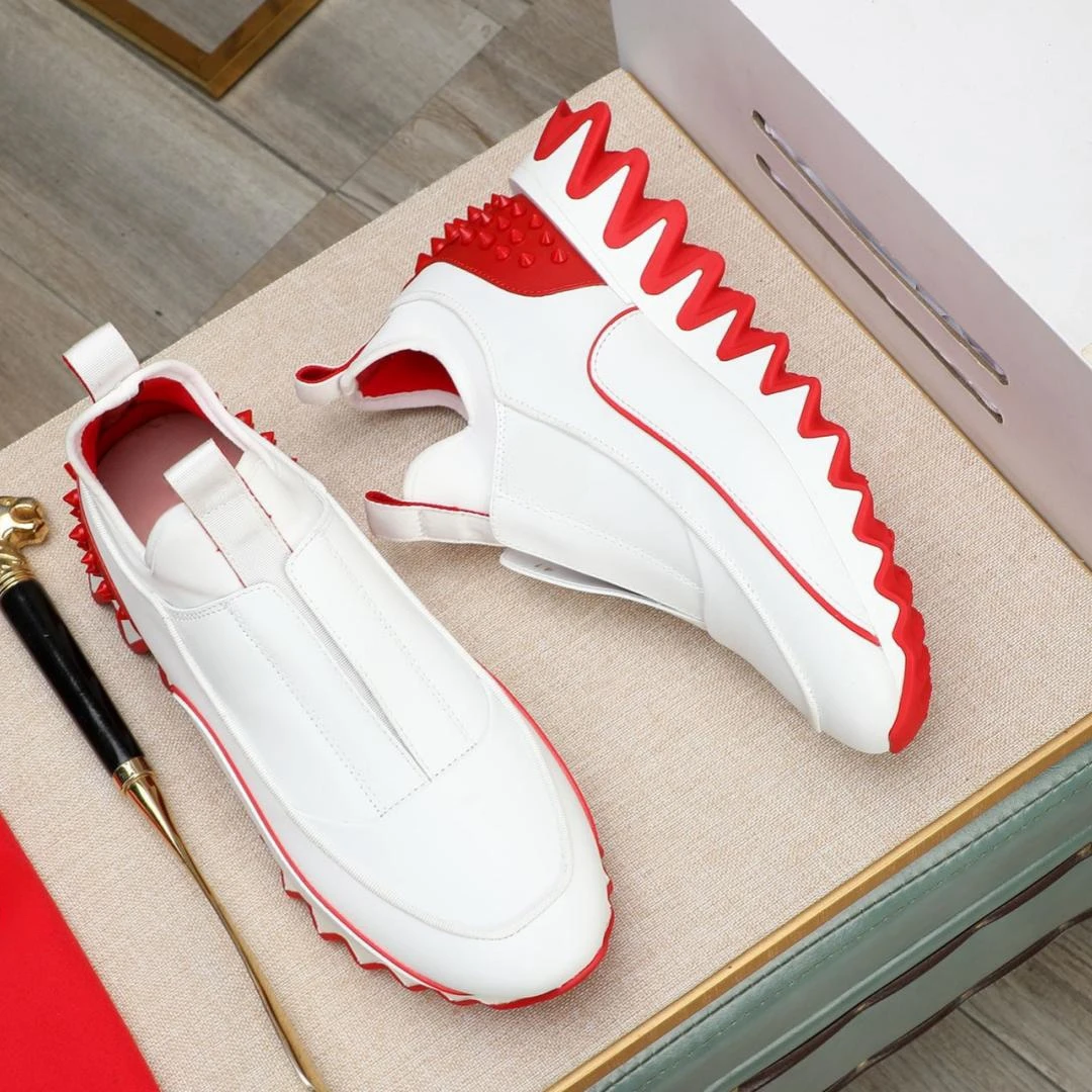 Summer Red Bottom Cl Shoes Fashion Design Rivets Male Sneakers Red White Mixed-color Serrated Shape Casual Sports Trainers