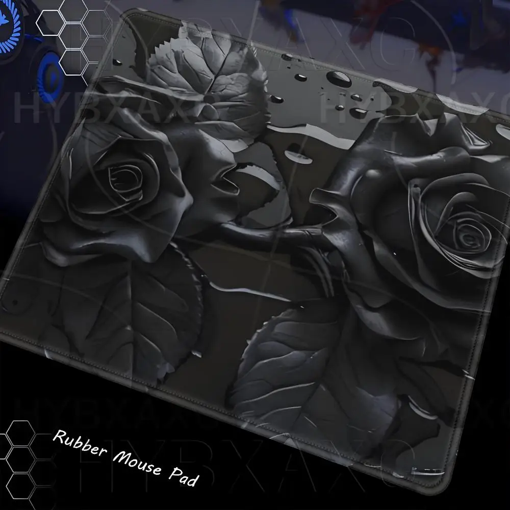 Luxury Black Series Mouse Pad Multiple sizes Large Square Computer Office Game Table Mat Gothic Black Roses Rubber Anti-slip Pad