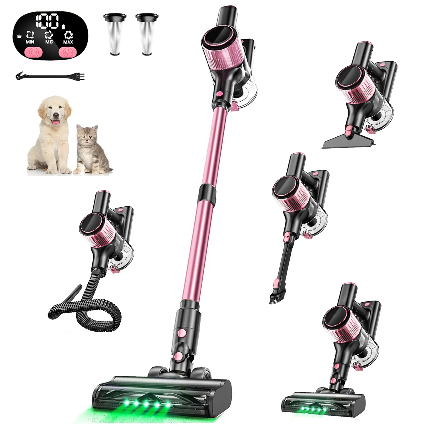 Aspirapolvere senza fili, autoportante, modello 10 in 1, leggero e compatto, ideale per peli di animali domestici, tappeti e pavimenti duri, dotato di spazzola anti-groviglio, tubo extra-lungo,