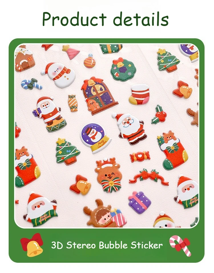Cute Christmas Bubble Stickers for Kids - Cartoon Santa Claus, Aesthetic Hand Account Stickers, Small Christmas Gift Stickers