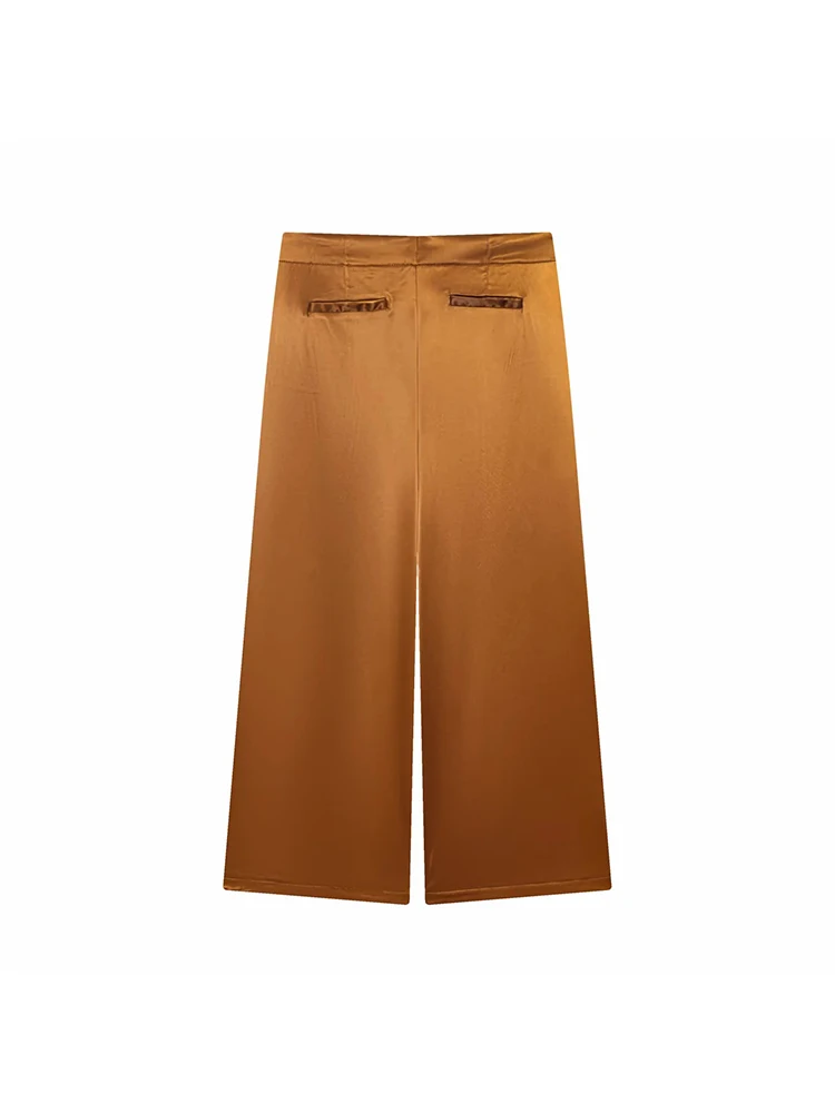 المرأة الجديدة الصيف زر ارتداء بلون عارضة أنيقة مطوي الديكور مع الساتان السراويل واسعة الساق #2