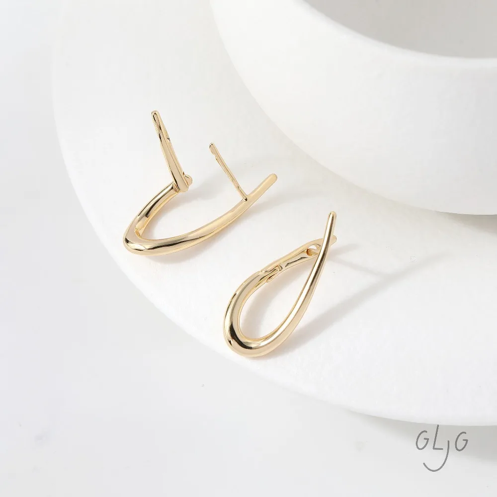 4PCS Twisted Shape Ear Studs Diy Earrings Connectors Jewelry Making Findings Supplies 14k Gold Plated Accessories 28*11.5mm view 3