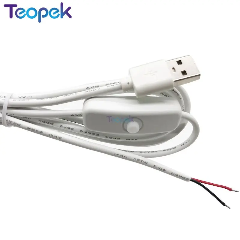 5Pcs USB Connector 1m Cable Extension 2 pin Power Supply Wire On/Off Switch Electrical 5V 12V Wire For LED Lighting