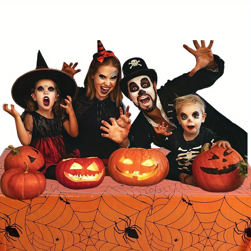 

Plastic Halloween Tablecloth(54x108 Inch) Disposable Table cloth Spider Web Table Cover Decor Trick Treat Halloween Decorations