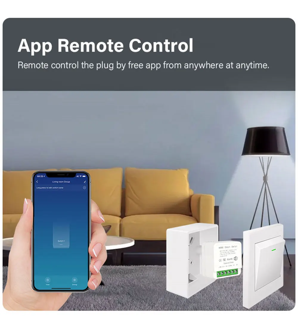 16A Tuya WiFi Smart Switch Module 2-way Control Mini Switch Breaker Smart Life Work With Alexa Google Alice Remote Control Light