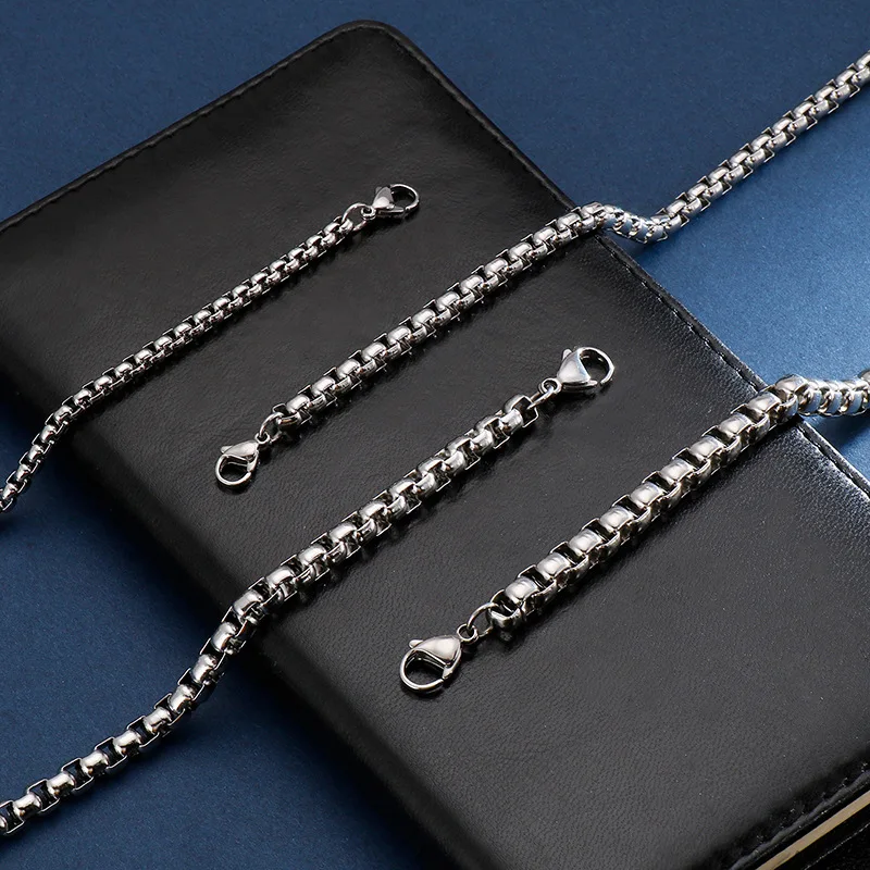 Bracelet for Man New Fashion Box Chain Classic Stainless Steel Material 2/3/4/5mm Wide Chain Bracelet Men Women Jewelry Gift