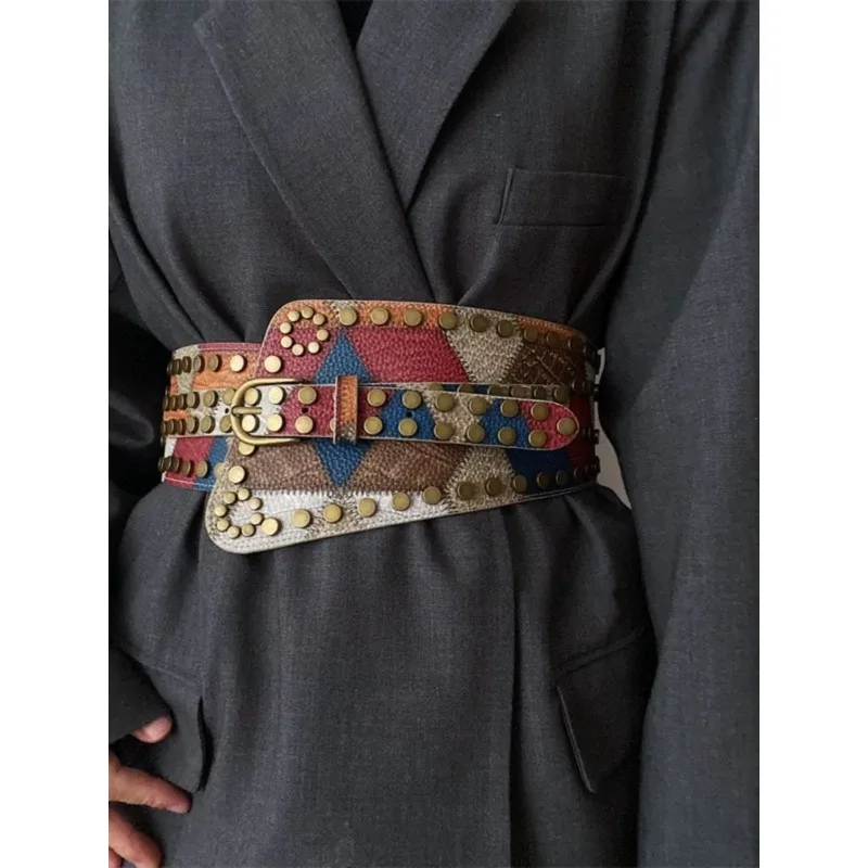 2024 New European and American Retro Rivets,elastic Elastic Belt Width 11.5cm,women with Skirt Suit Jacket,waist Seal Decoration