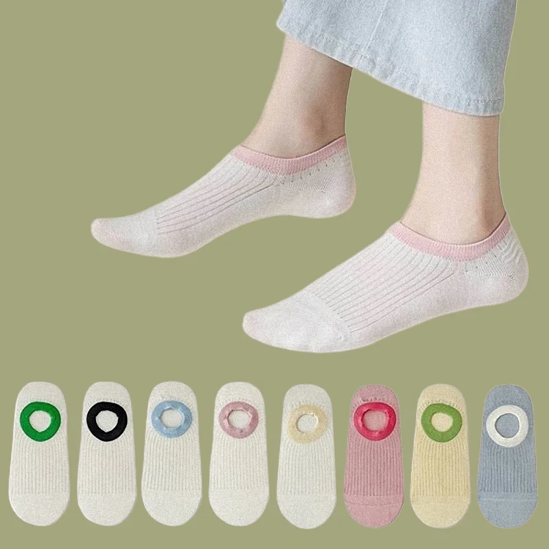 

5/10 Pairs New White Boat Socks Thin Non-slip No-fall Heel Socks Summer Breathable Sweat-absorbent Invisible Socks Boat Socks