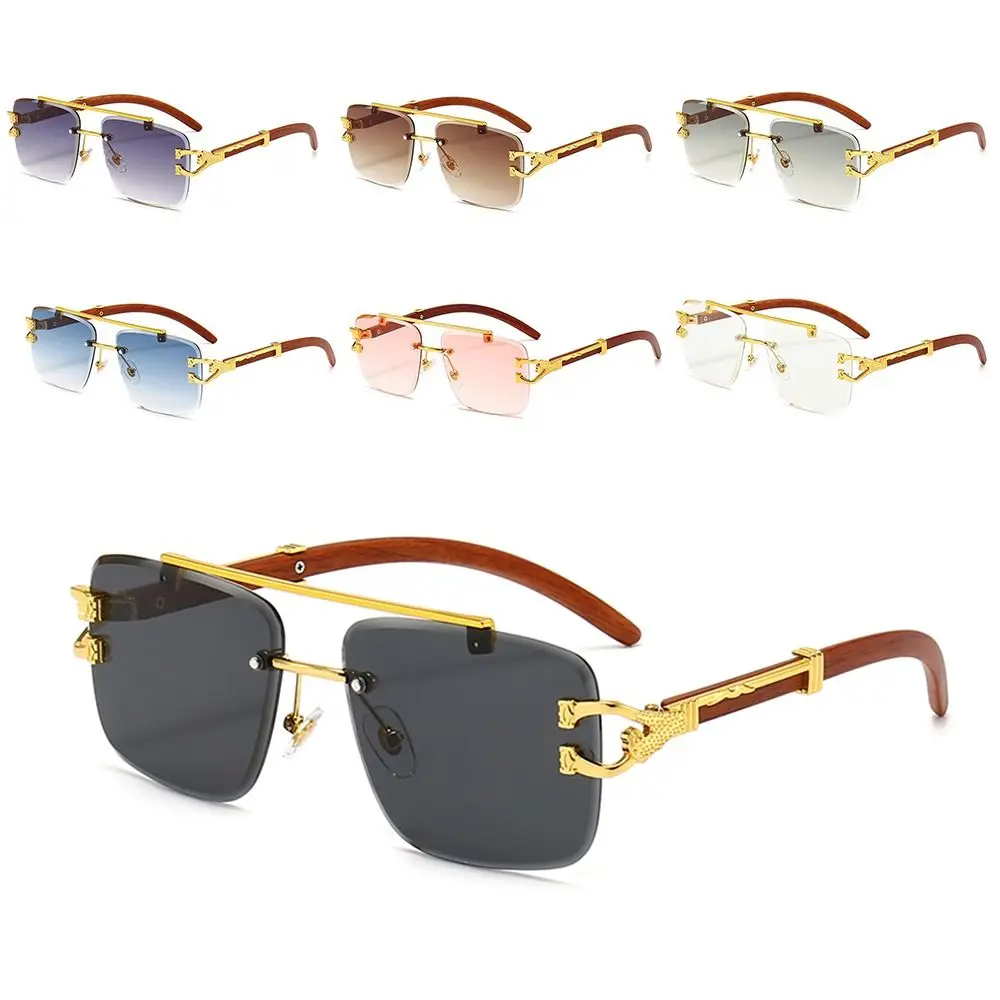 New UV Protection Men & Women Rimless Sunglasses Square Cheetah Head Sunglasses Eyewear