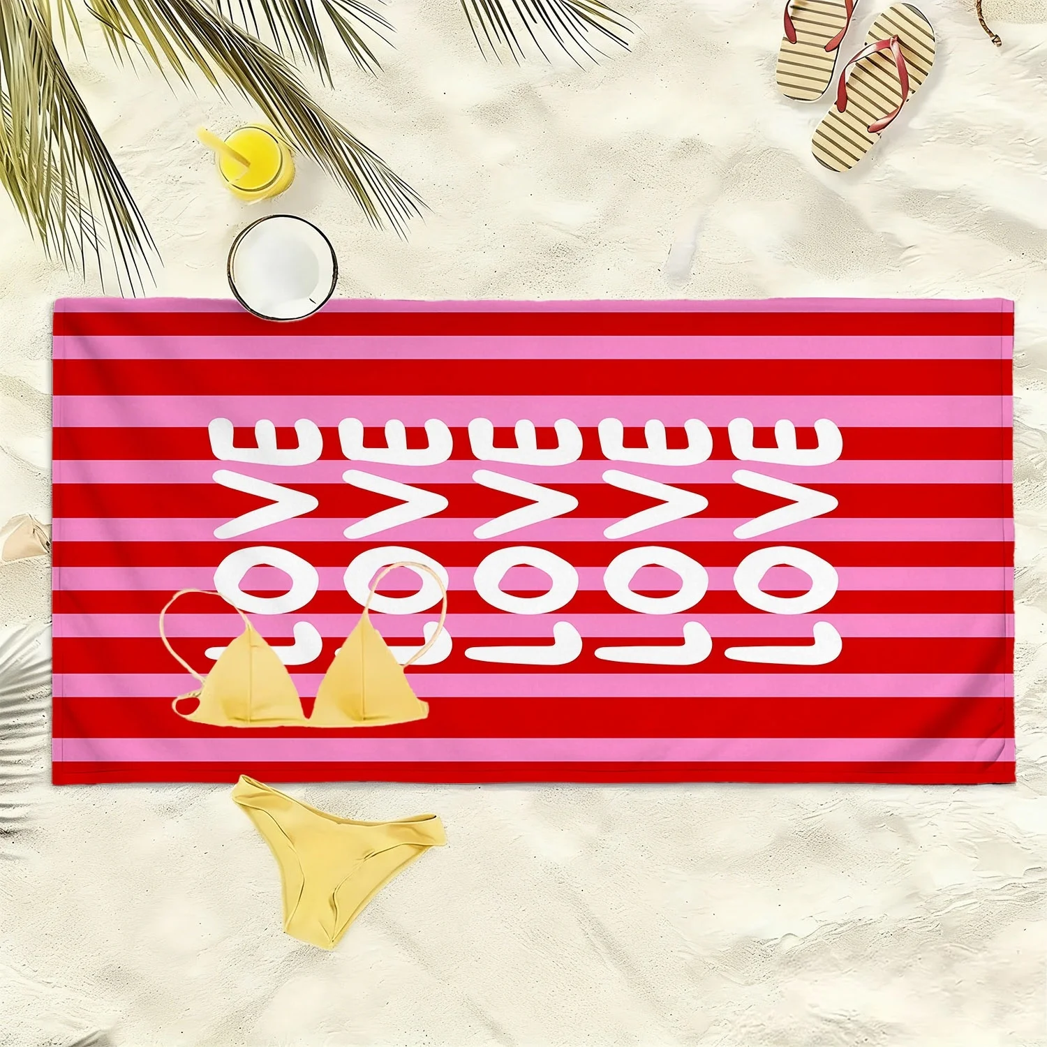 

Simple striped LOVE letter pattern polyester microfiber beach towel is highly absorbent, suitable for swimming and beach outings
