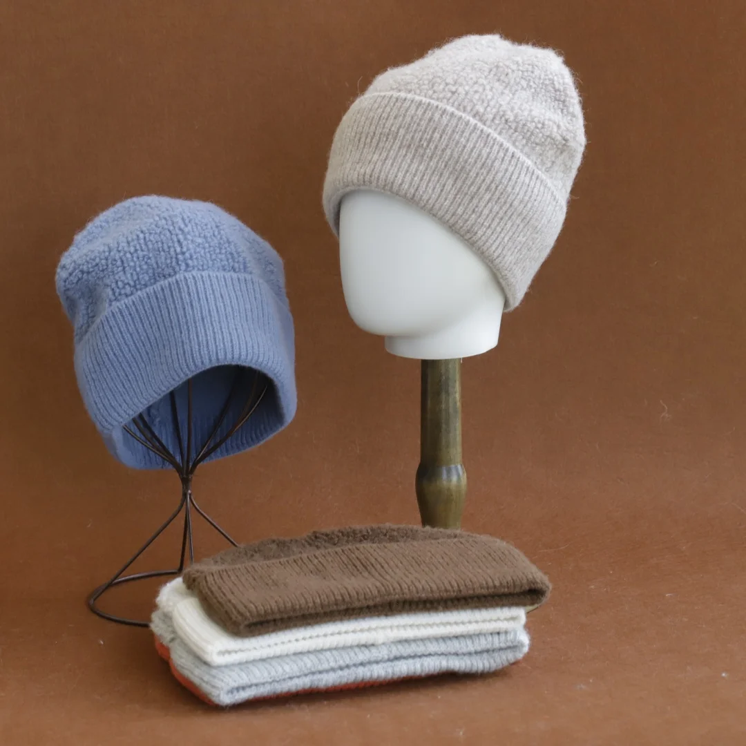 2026 NewWinter Hat Regardless of Gender 100% Merino Wool Knitted  Women's Soft Warm Bean Hat Fashion Outdoor Curly-brimmed Hat