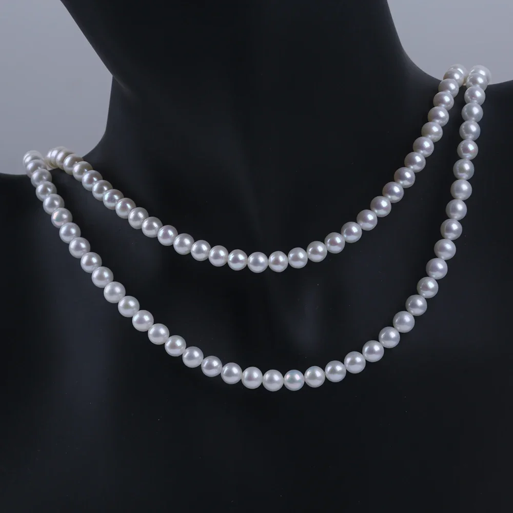 Fashion Natural 5-6mm Round Freshwater Pearls Jewelry Necklace 18K Gold  Clasp 40cm /45cm Length For Women Wedding Bridal