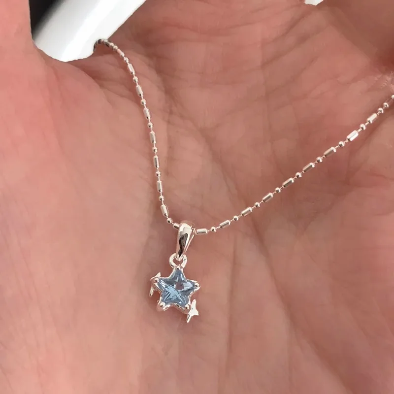 Niche Design 925 Sterling Silver Blue Star Necklace for Women New Versatile Light Luxury Niche High-end Collarbone Chain Jewelry