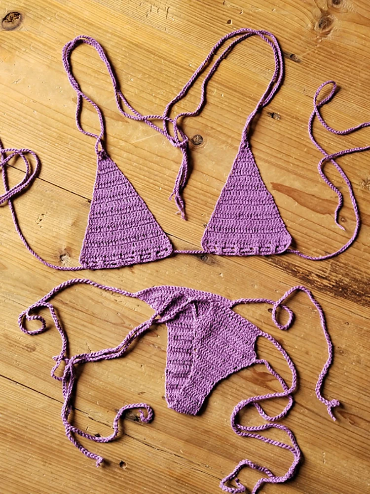 Maillot de bain crocheté à la main pour femmes, sexy, amissié, ensemble deux pièces, vêtements de plage, vacances, été