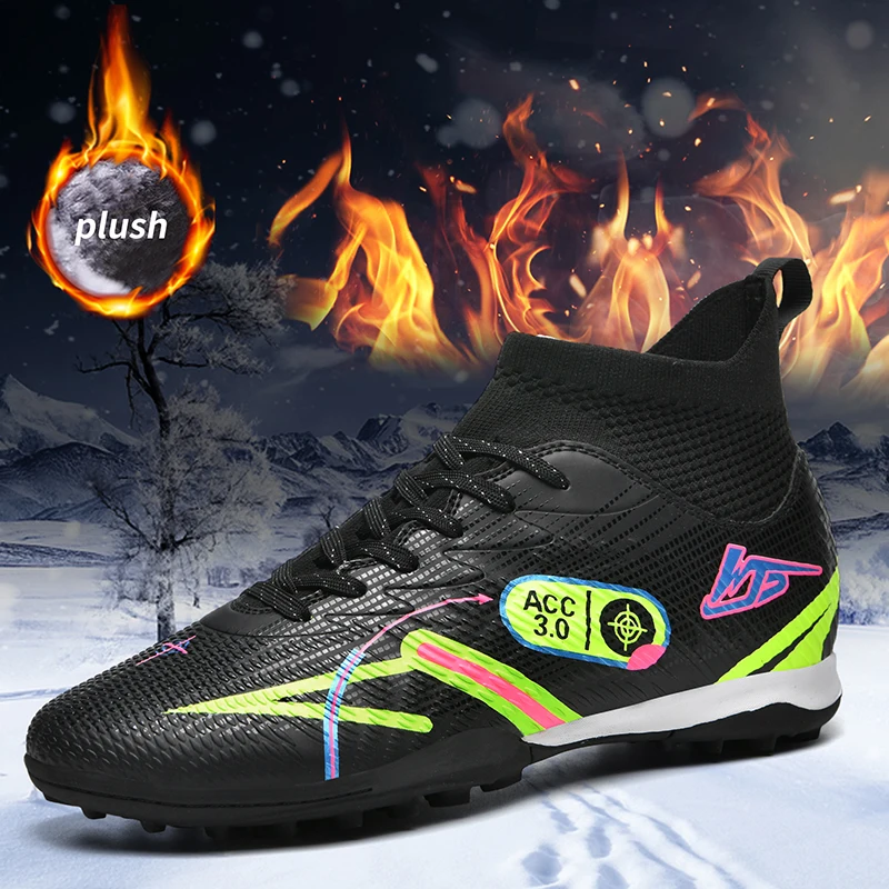 Winter Thermal Football Shoes for Men Large Size 45 46 Women Keep Warm Soccer Sneakers Fur Inside Unisex Training Shoes