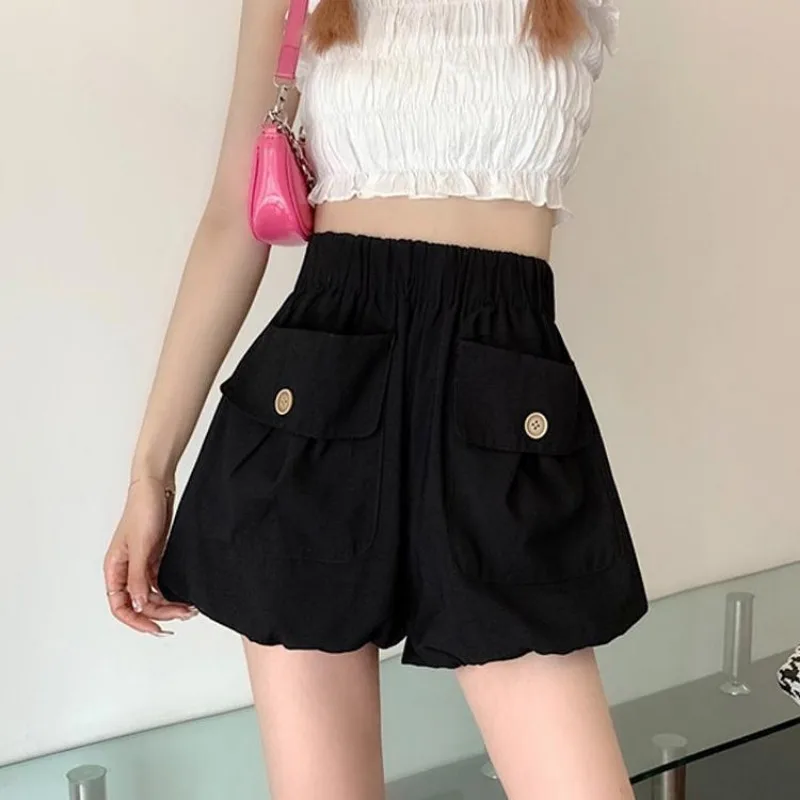 Calças curtas mulher bloomer branco cintura alta shorts para mulheres elástico jorts designer harajuku moda verão para usar roupas 2024