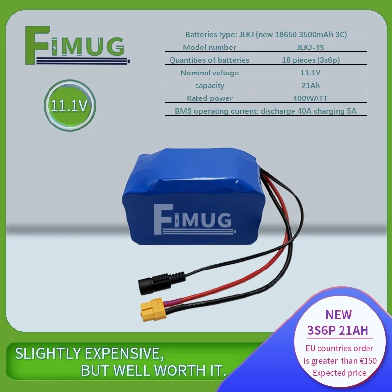 

FIMUG 3S6P 11.1V 21Ah 18650 lithium battery pack For go fishing Bait ship Children's toy car 12V motor, etc