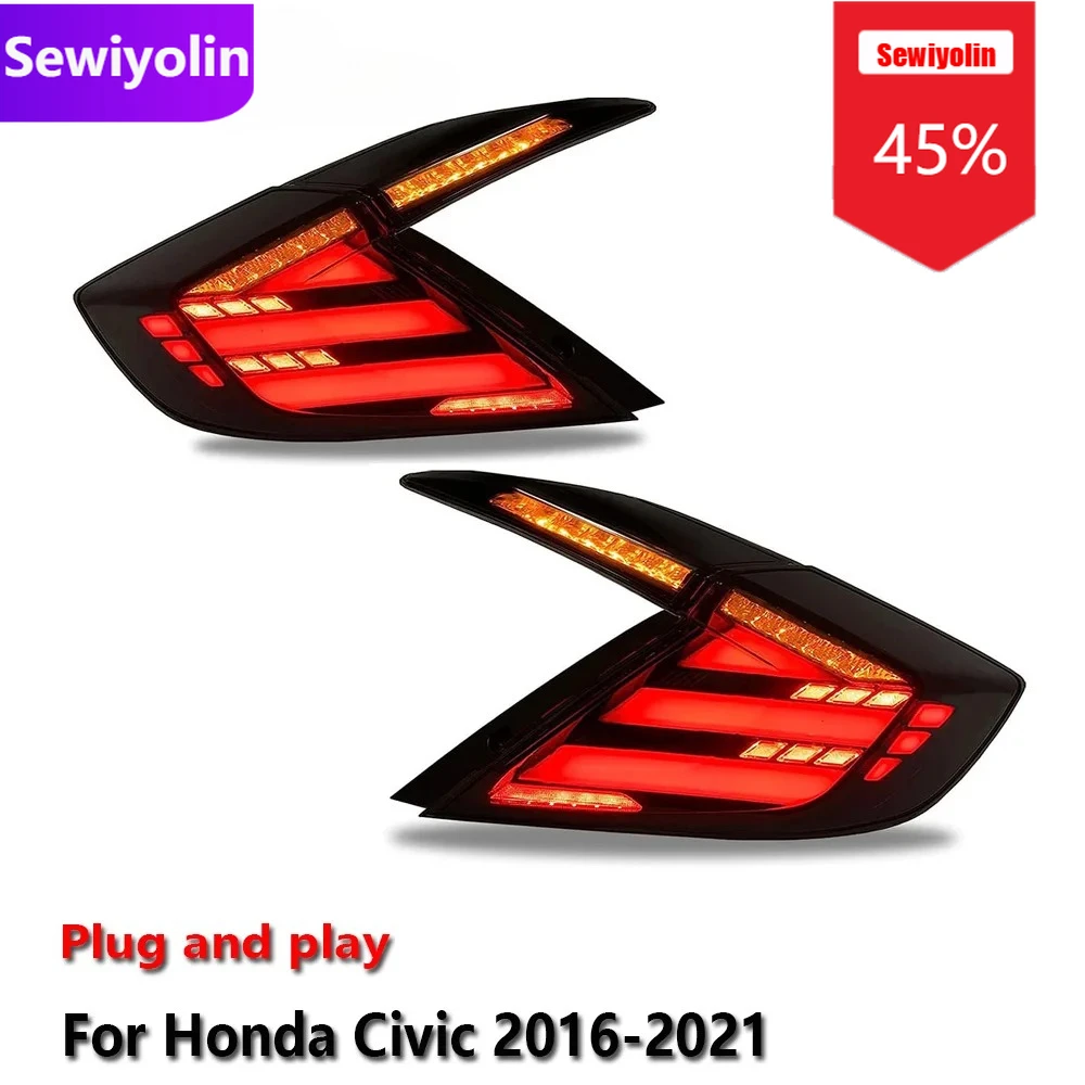 

Автомобильные светодиодные задние фонари DRL в сборе для HONDA Civic 2016-2021, авто противотуманные фары DRL, стоп-сигналы поворота Plug and Play