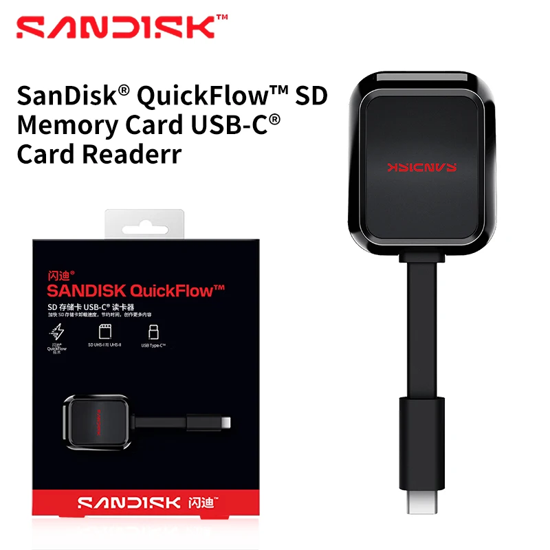 SanDisk QuickFlow C751 SD Card Reader with USB-C 250MB/s Read 170MB/s Write UHS-I UHS-II Compatible  for Photographer 4K Video