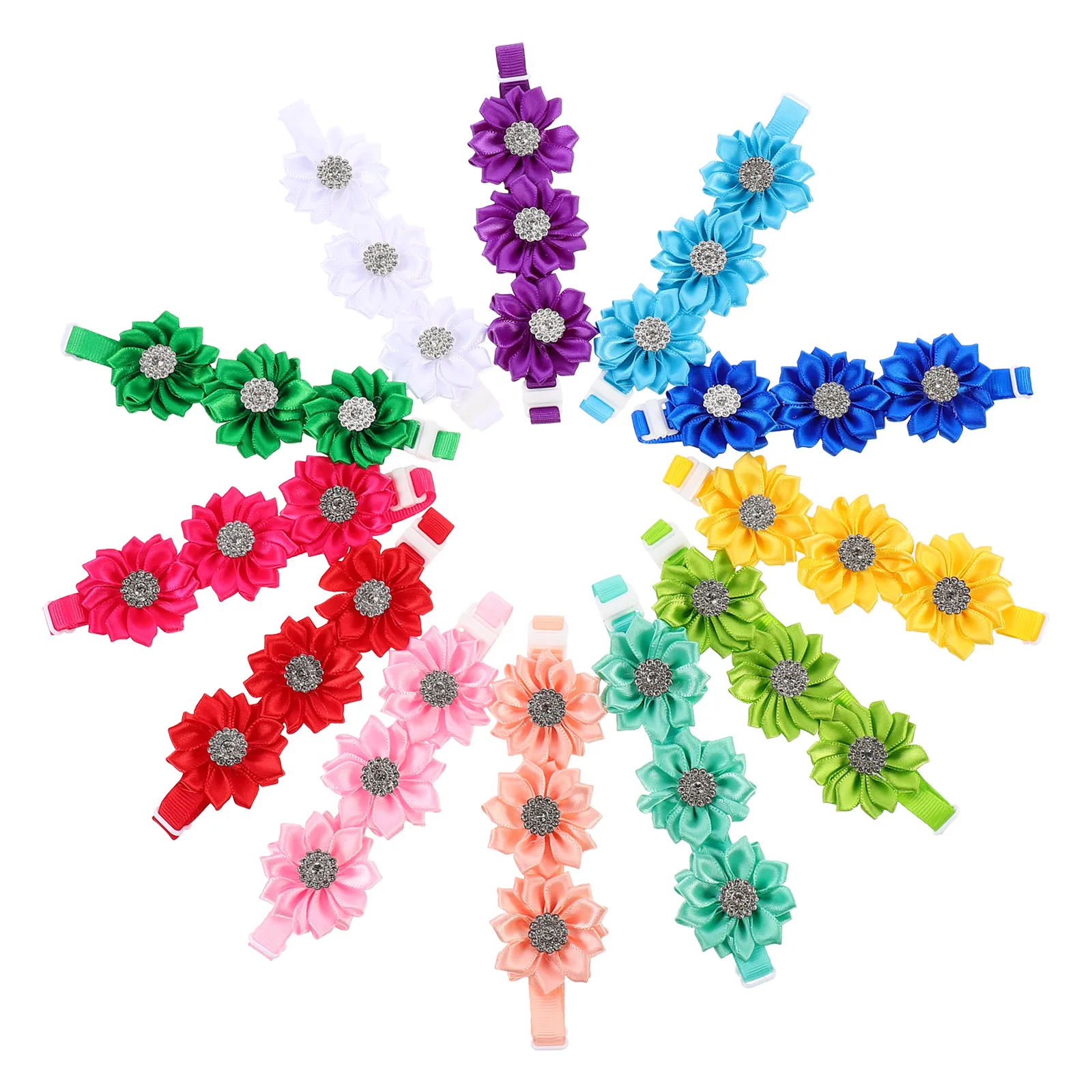 

12pcs Flower Collar Kitten Bow Tie Dog Rhinestone Adjustable Pet Neckband Cute Crystal Decor for Cats Small Dogs Party Xmas