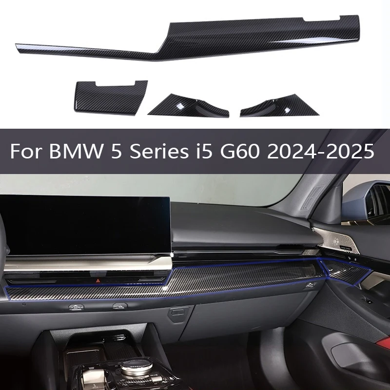 4 قطعة ألياف الكربون وحدة التحكم المركزية الديكور زخارف اللوحات ملصقات لسيارات BMW5 Series i5 G60 2024 2025 اكسسوارات السيارات الداخلية