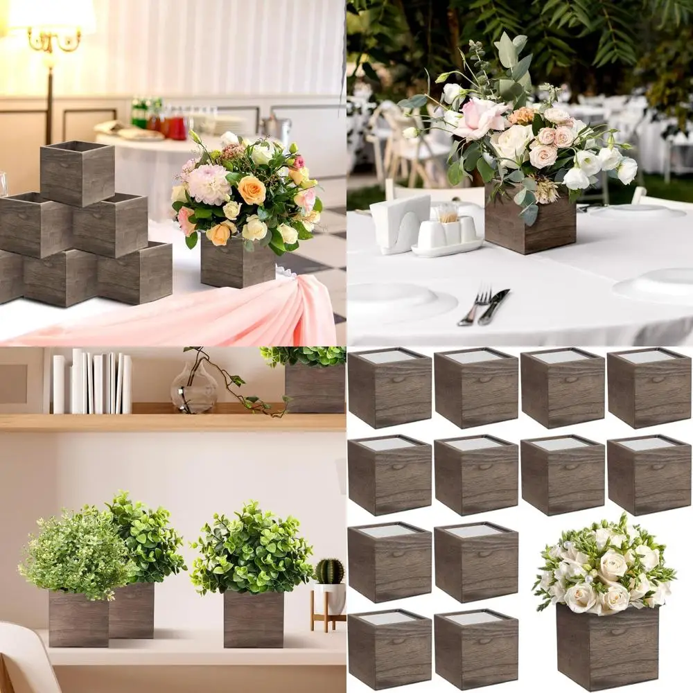 

5-дюймовый деревянный квадратный ящик-кашпо с съемным вкладышем, деревенская кубическая ваза для центральных элементов композиций, сада или домашнего декора (коричневый)