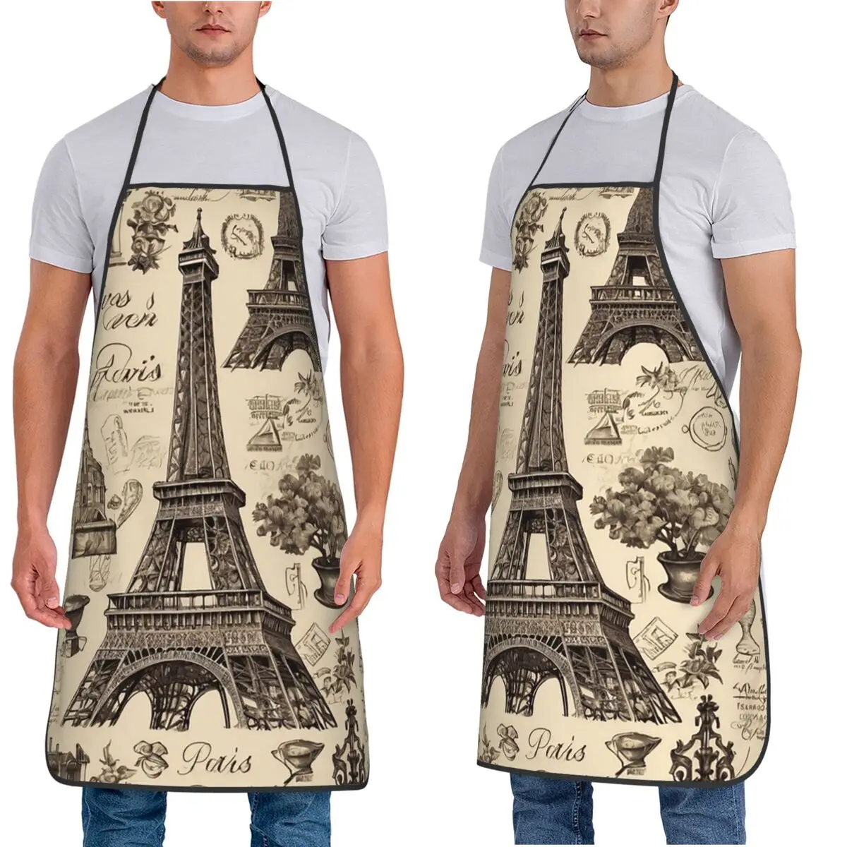الفرنسية باريس فرنسا برج ايفل مآزر الشيف الطبخ المطبخ Tablier أكمام مريلة تنظيف المطبخ بينافور #4