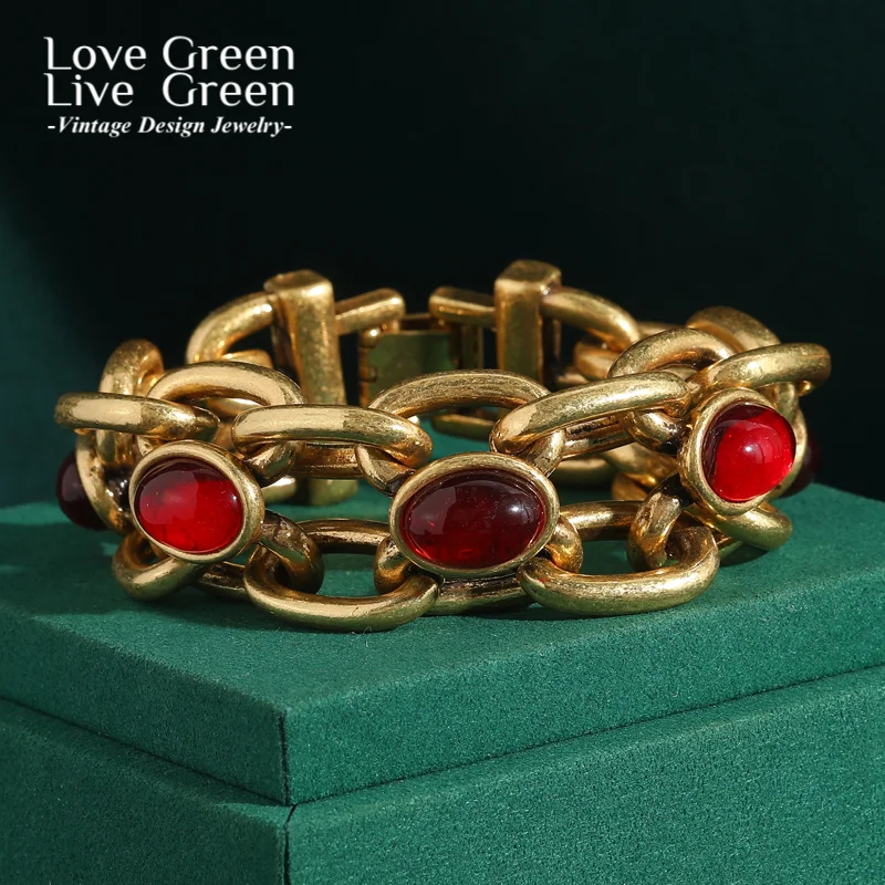 

Винтажные широкие браслеты из красного агата для женщин, стеклянная веревка-цепочка, подвеска, итальянский античный золотой цвет, богемные украшения, подарок на день матери
