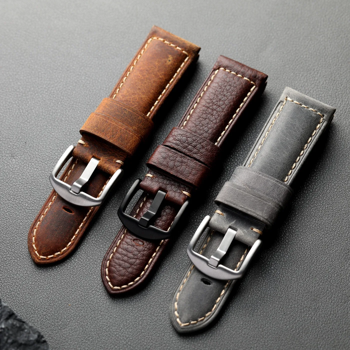 Handgefertigtes Oberschicht-Rindslederarmband 20 22 24 26 mm braungraue kastanienbraune Farbe, kompatibel mit PAM111 Retro-Leder-Herrenarmband