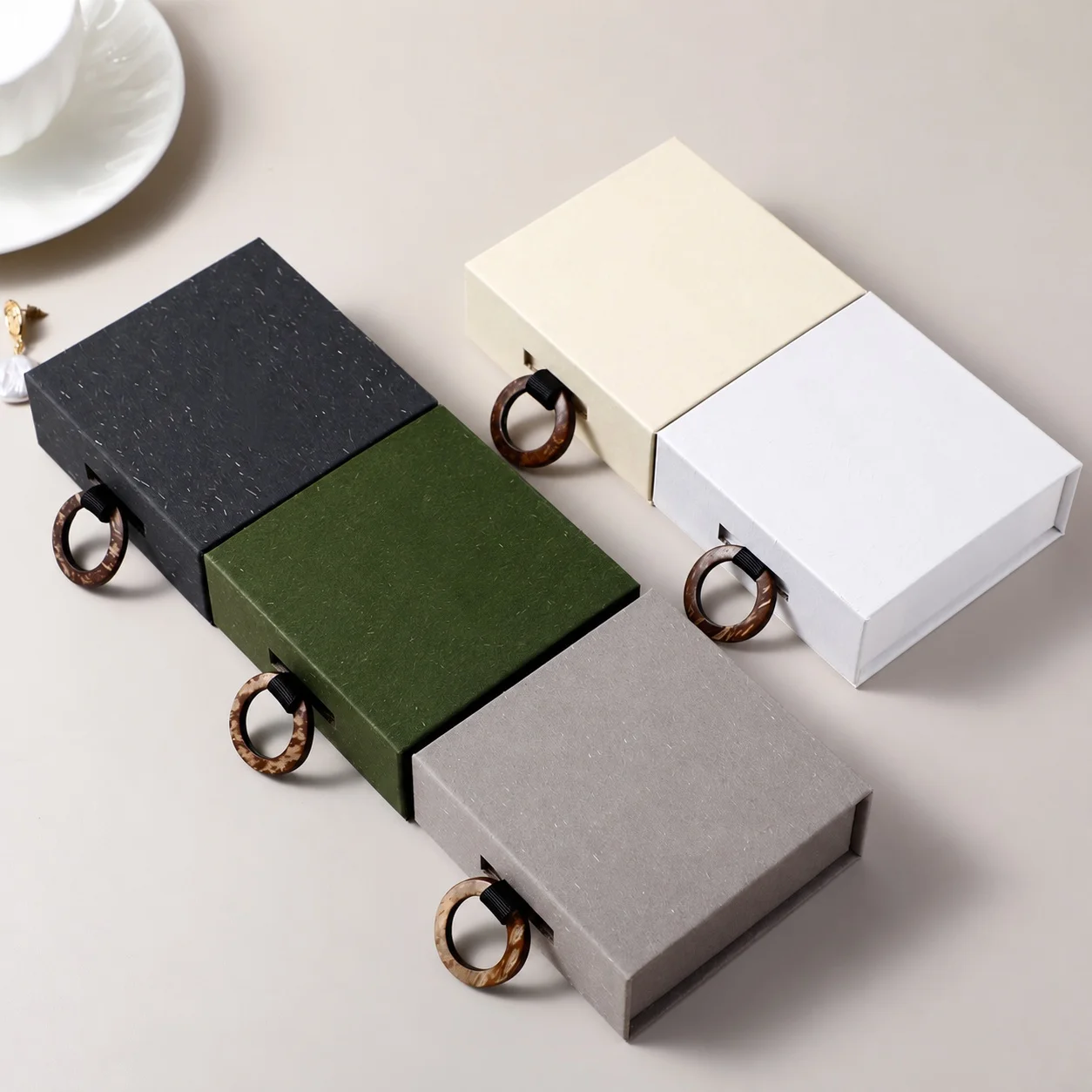 Book Jewelry Box Soft Lined Paper Jewelry Gift Box Wooden Ring Handle Box Round For Necklaces Rings Accessory Display