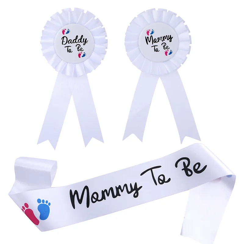 Baby Shower Welcome Party Expectant Mother MOMMY TO BE Ribbon Etiquette Belt Badge Corsage Set