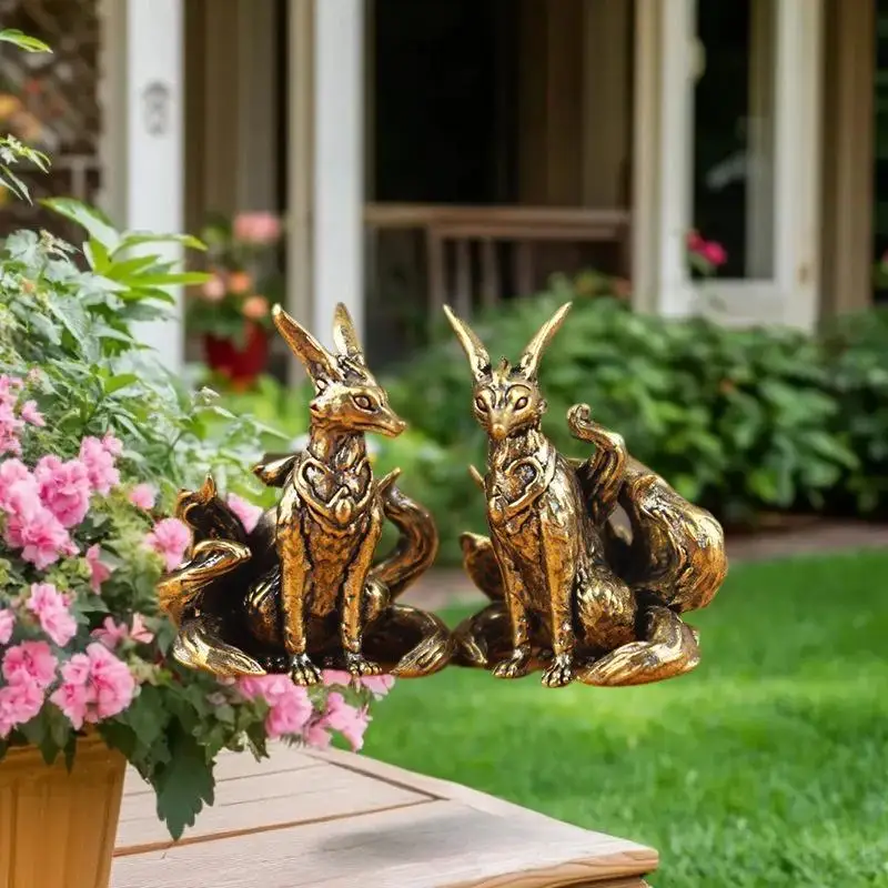 HOT! Nine Tailed Fox Miniature Figurines Desk Ornament Brass Mythical Fox Statue Mini Copper Animal Sculpture Home Decor Crafts