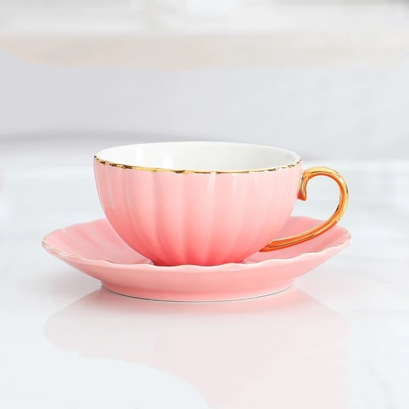 

European Luxury Gold Rimmed Ceramic Coffee Cup And Saucer Set for Afternoon Tea Home Office Decor And Gift