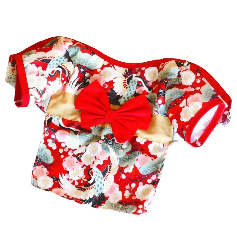 Japanese Style Thin Cat Dog Coat Kimono Summer Pet Clothes for Cats Dogs Cute Print with Bow-knot   Sphynx Clothing Outfit