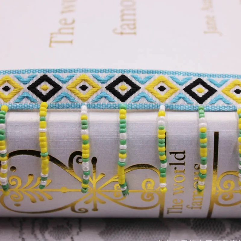 1 Yard Ethnisches Seidenquastenband, besticktes Spitzenband, Quasten für Schmuck, DIY, Boho, handgefertigt, zum Nähen, Kleidung, Spitzenbesatz – Detail 5