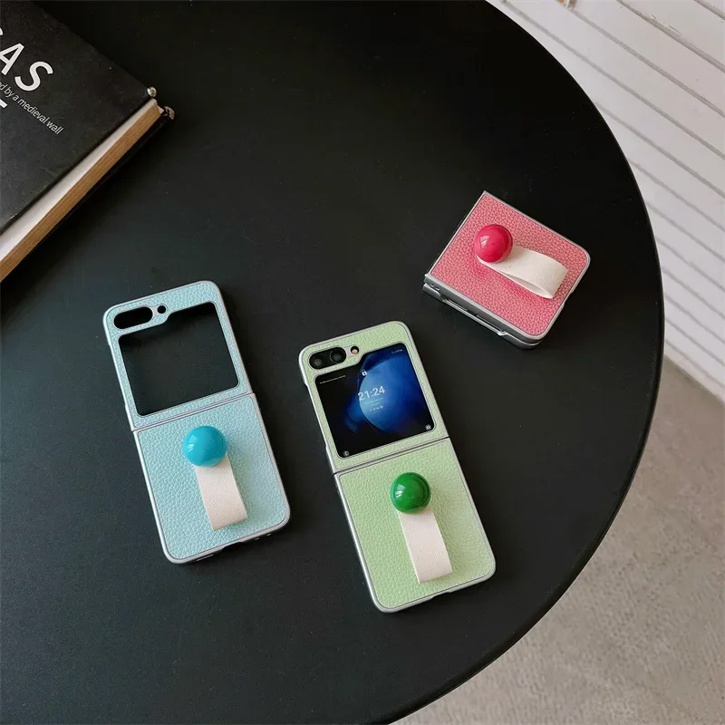 Candy Color Ring Strap Phone Case for Samsung Galaxy Z Flip 6 5 4 3 Protective Back Cover for ZFlip4 ZFlip5 ZFlip6 Case