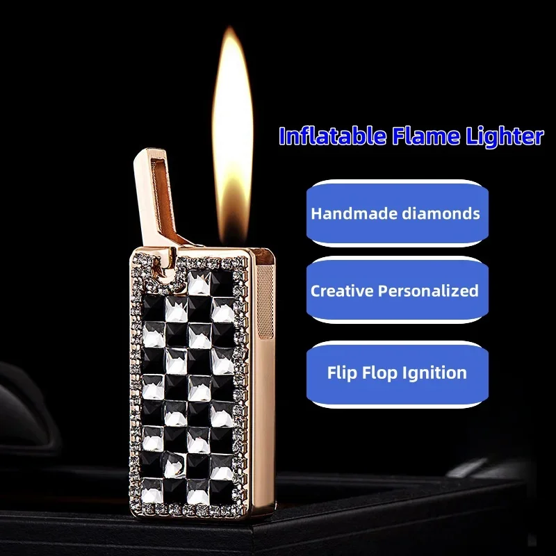 

New Inflatable Flame Lighter Personalized Creative Outdoor Windproof Handmade Diamonds Cigarette Accessories Men's Gifts