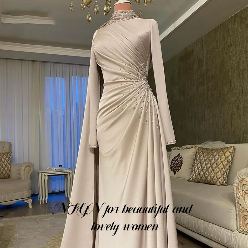 NFYN Elegant High-Neck Prom Dresses Long Sleeves Shawl Prom Gown Shiny Rhinestones Formal Gown for Woman robe de bal Customized image 3