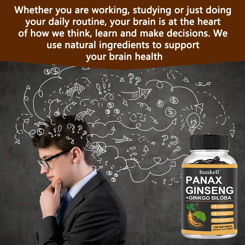 Ginseng + Ginkgo Biloba Capsules - Premium Non-GMO/Vegan Superfood - Traditional Energy Booster and Mood Soother