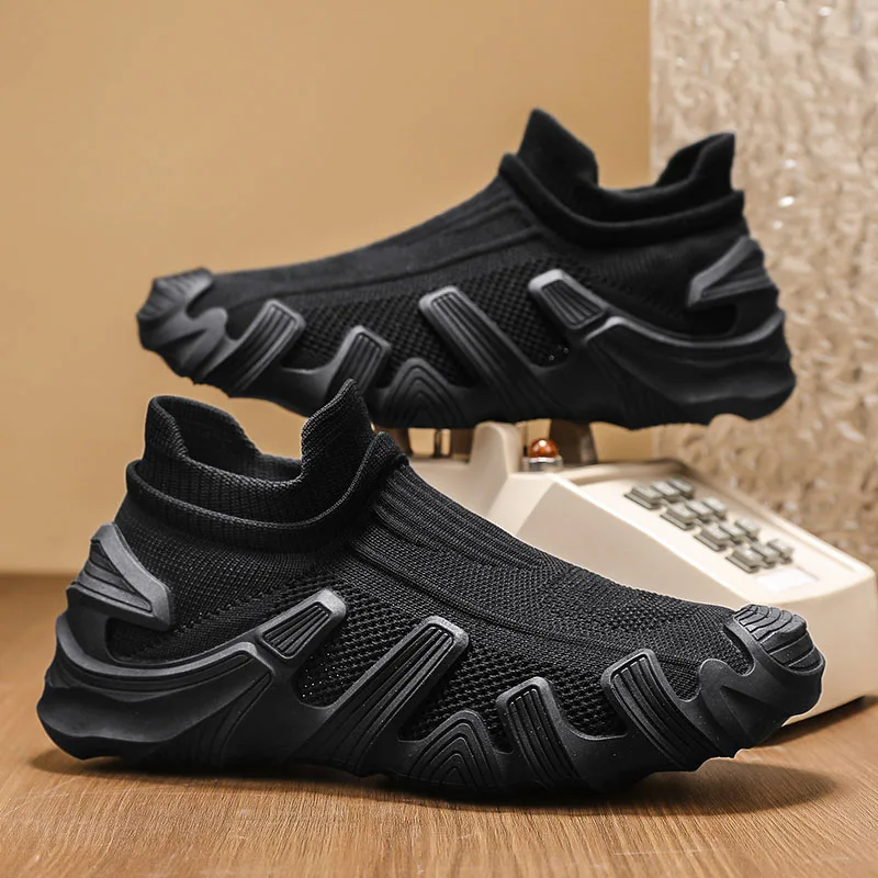 

Новая летняя дышащая повседневная спортивная обувь, мужские кроссовки на толстой подошве, новые летающие тканые носки, мужская обувь