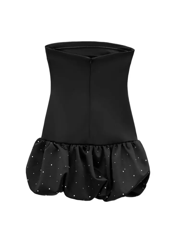 Strapless Mini Dress for Women with Rhinestones, Straight Neck, Back Zipper, Female Dresses, Sexy Fashion