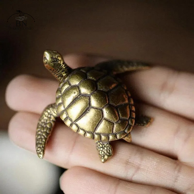Brass Turtle Small Home Deco Ornaments Pure Solid Copper Antique Animal Miniatures Figurines Crafts Office Desktop Decorations
