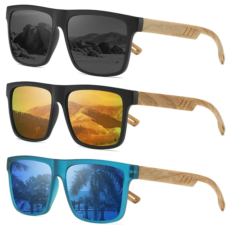 1pc Retro Walnut Ultra-Light Square Polarized Exquisite Fashion Sun Glasses for Men Women Outdoor Driving Beach Travel Eyewear