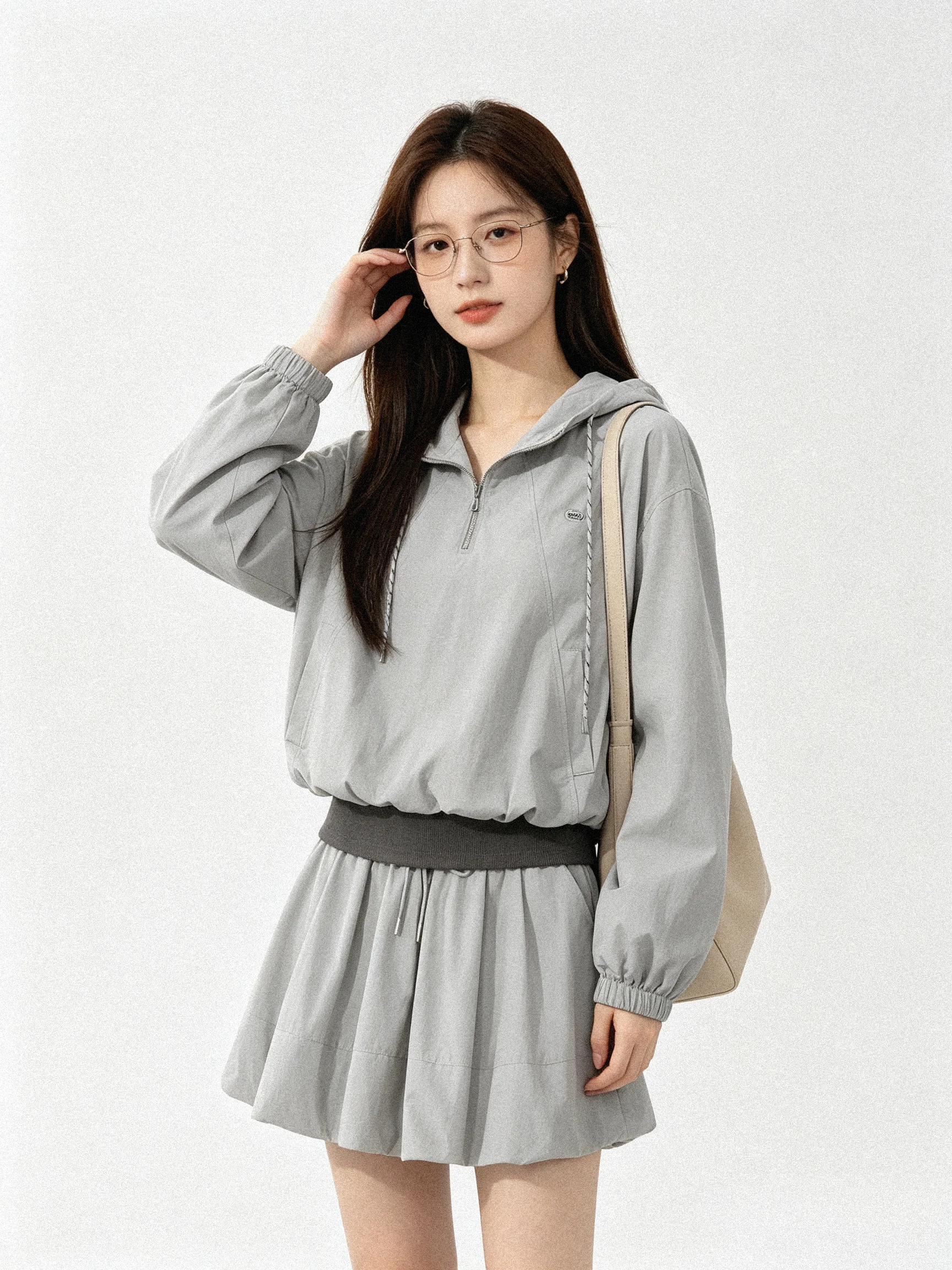Korean Style Commute Age Reduction Set High Waist Color Block Short Skirt Autumn Fashion Casual Breathable Polyester Blend