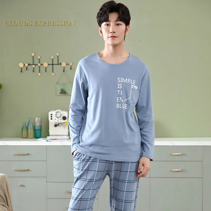 Brand Autumn Men\'s Cotton Pajamas Letter Striped Sleepwear Cartoon Pajama Sets Casual Lounge Suits Pyjamas Plus Size 3XL Pijama