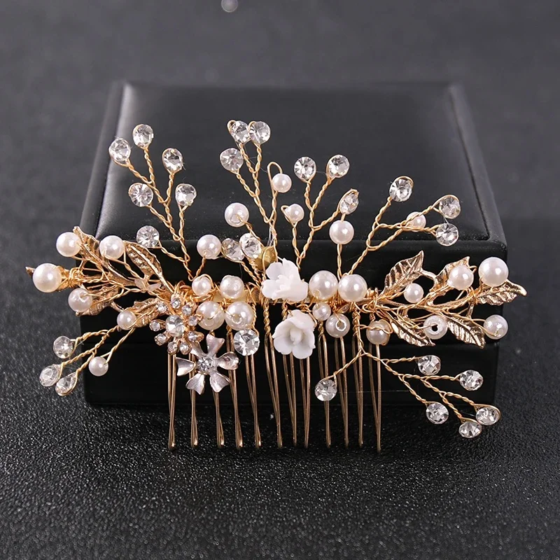 Colore oro fiore cristallo perla matrimonio pettine per capelli accessori per capelli per la sposa donne copricapo ornamenti per capelli gioielli Tiara regalo
