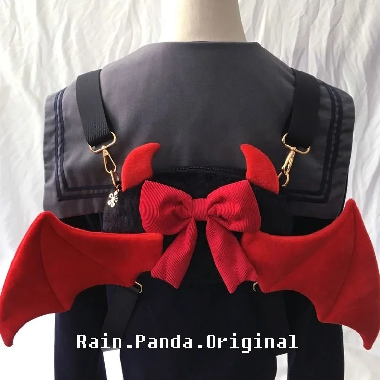 Cute Plush Backpack Angel Devil, Wings Bowknot Lolita Cosplay Itabag, Kawaii School Bag Anime Girl, Gift Birthday Party Accessor