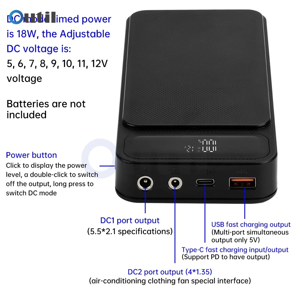 علبة شحن طاقة متنقلة قابلة للتعديل DC5-12V 8/10 قطعة 18650 بطارية قابلة للإزالة خالية من اللحام لأجهزة DC5/6/7/8/9/10/11/12 فولت